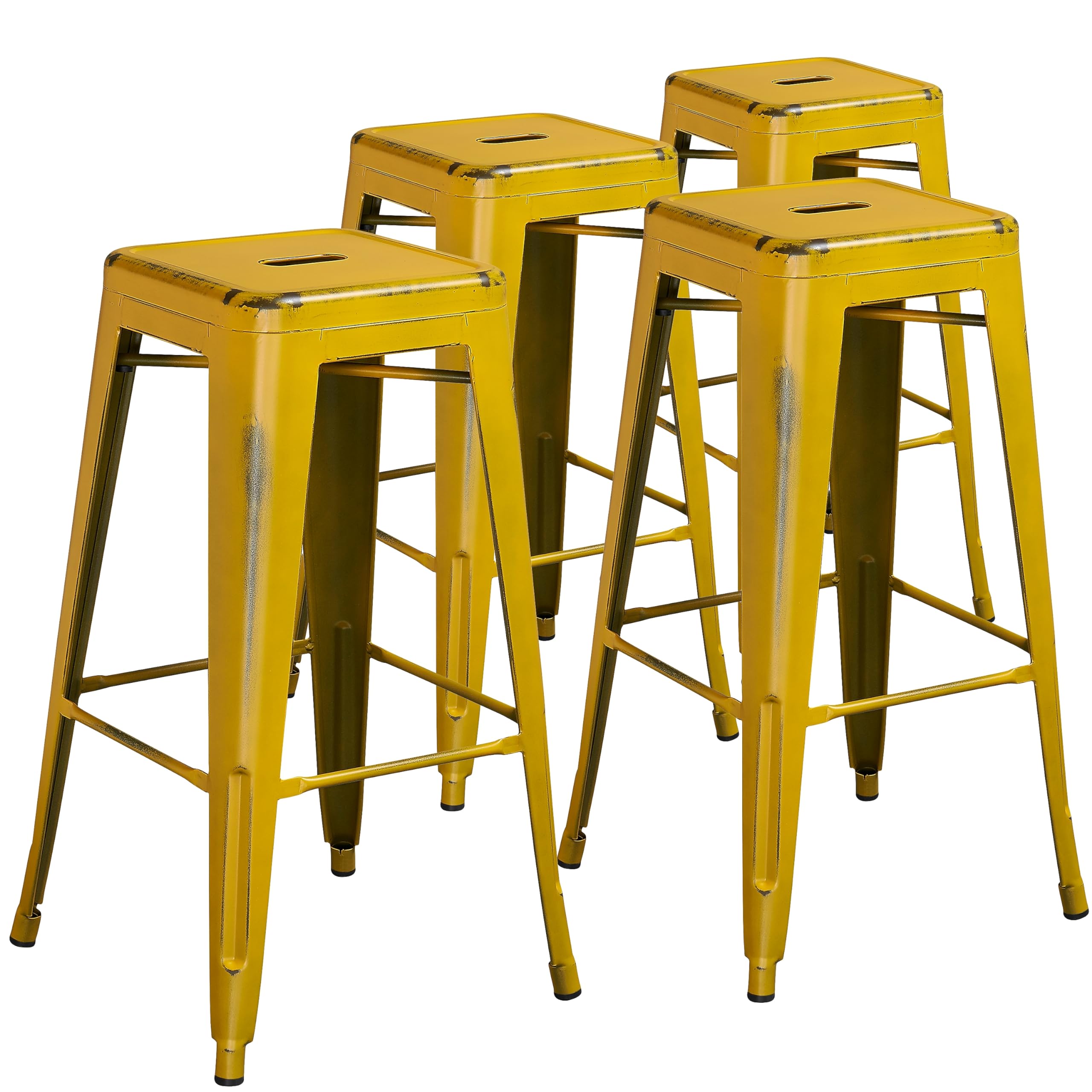 Flash Furniture Kai Commercial Grade 4 Pack 30 High Backless Distressed Yellow Metal Indoor-Outdoor Barstool