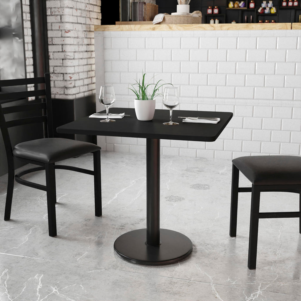 Flash Furniture Stiles 30'' Square Black Laminate Table Top with 18'' Round Table Height Base