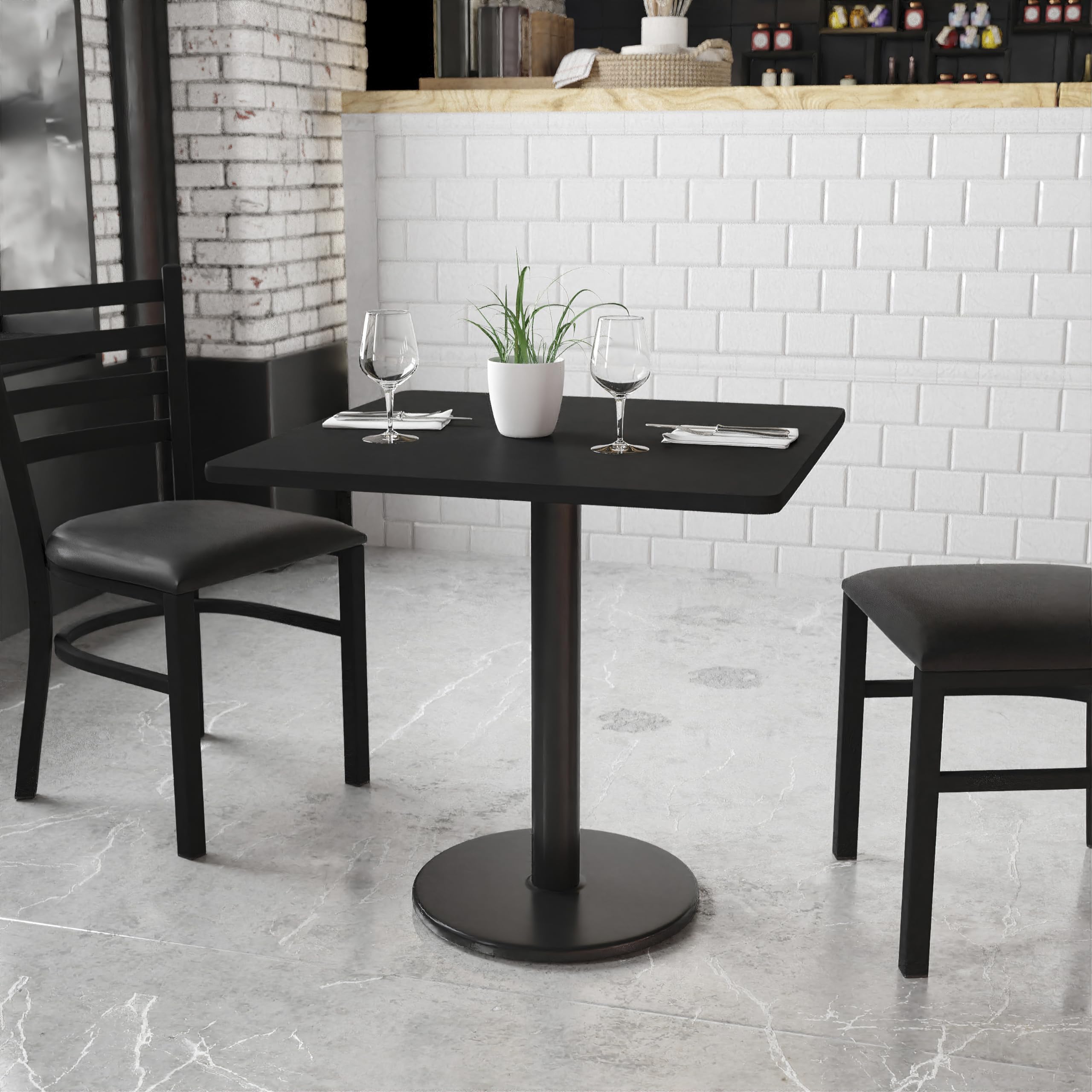 Flash Furniture Stiles 30'' Square Black Laminate Table Top with 18'' Round Table Height Base