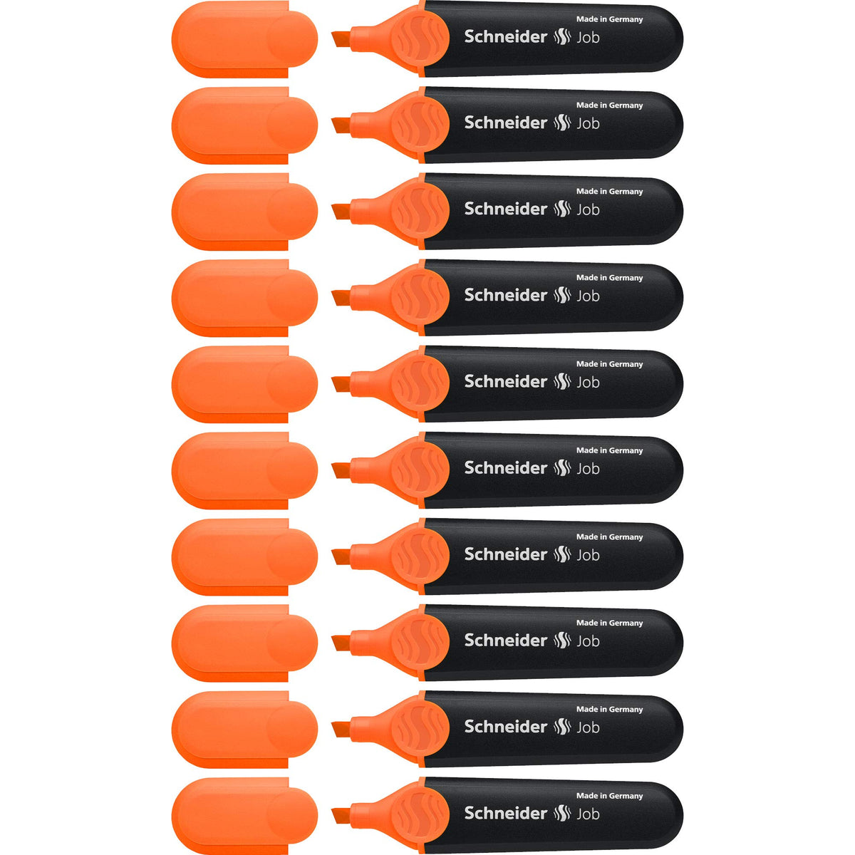 Schneider Job Highlighter, Chisel Tip, 1 + 5 Mm, Black Barrel, Orange Ink, Box Of 10 Highlighters (1506)
