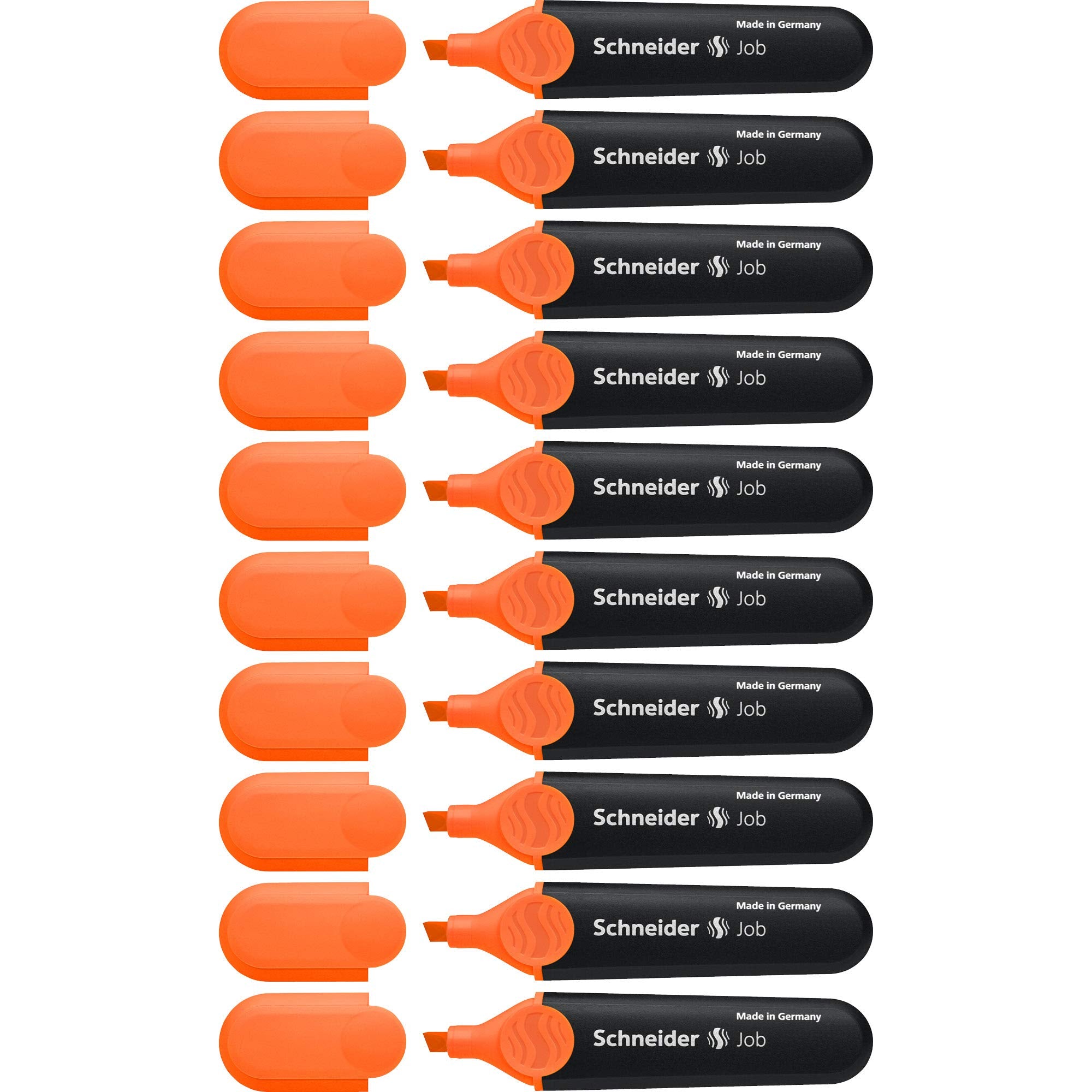 Schneider Job Highlighter, Chisel Tip, 1 + 5 Mm, Black Barrel, Orange Ink, Box Of 10 Highlighters (1506)