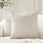 Topfinel Cream White Decorative Neutral Throw Pillow Covers 18X18 Inch For Couch Sofa Bed, Soft Corduroy Striped Patchwork Windm
