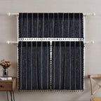 Roomtalks Black Boho Kitchen Valances For Windows, 18’’L X 52’’W Gothic Moody Striped Farmhouse Vintage Country Cottage Textured Tassel Curtain Valances For Bathroom Living Room