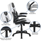 Flash Furniture Optis Black Gaming Desk And White/Black Racing Chair Set With Cup Holder, Headphone Hook & 2 Wire Management Holes