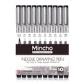 Set Of 10 Black Micro-Pen Fineliner Ink Pens, Anti-Bleed & Waterproof Archival Ink,Brush & Calligraphy Tip Nibs - Artist Illustr
