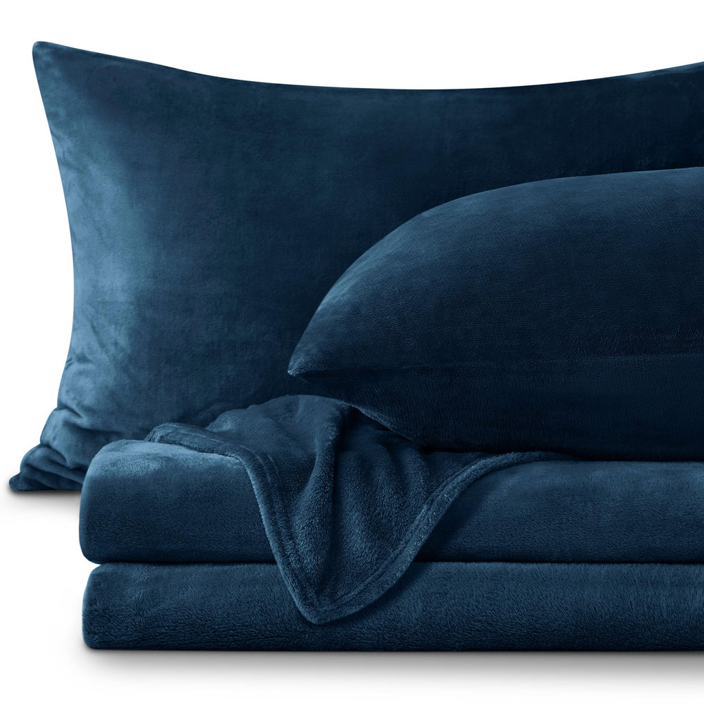 Bedelite Flannel Sheets Queen Size Navy - Super Soft Fleece Sheets Set Fluffy Extra Plush, 4 Piece(Include Fitted Sheet, Flat Sh