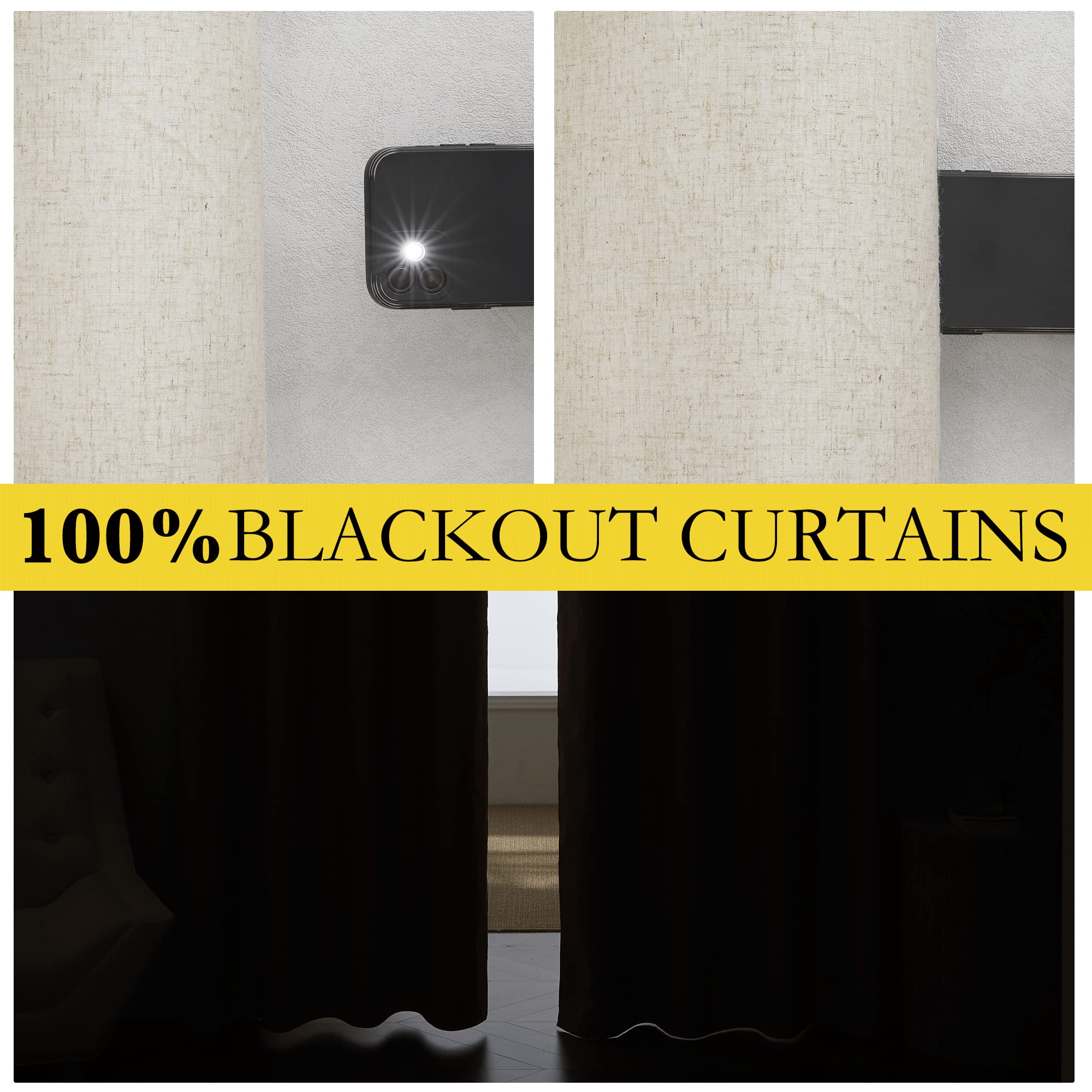 Nicetown Natural Bedroom Full Blackout Linen Curtain Panels Set Of 2, 52' By 72', Cold Reducing Thick Insulated Classic Grommet Blackout Draperies With White Thermal Insulated Liner For Windows