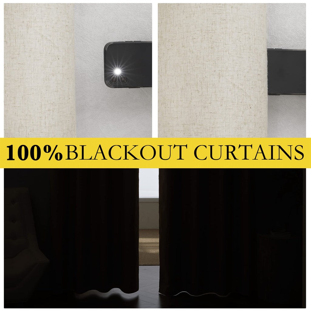 Nicetown Natural Linen Curtains 45' Long With Noise Reducing For Small Window, 52' Wide, 2 Pcs, Complete Blackout Drapes, Thermal Insulated & Noise Reducing Window Draperies With White Liner