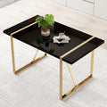 Ebullient Dining Table For 4,Black Rectangular Mdf Dining Table, Faux Marble Dinner Table Top,Modern Dining Room Table With Meta
