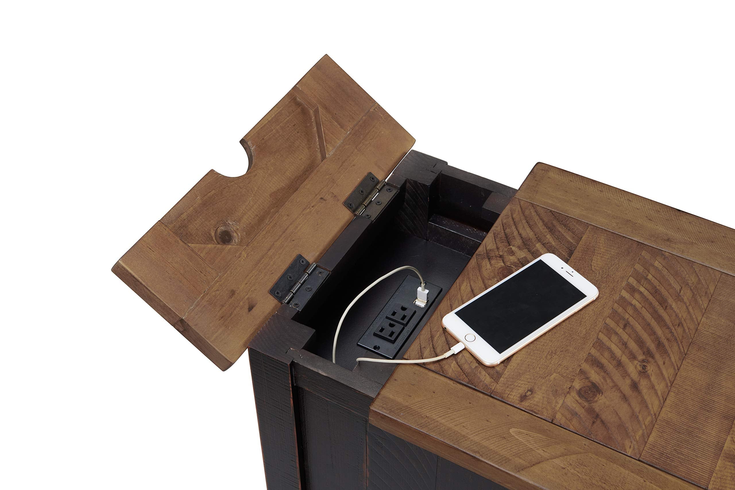 Martin Svensson Home Chairside Table - Antique Black And Honey - Rustic Style - With One Drawer And Cabinet For Storage