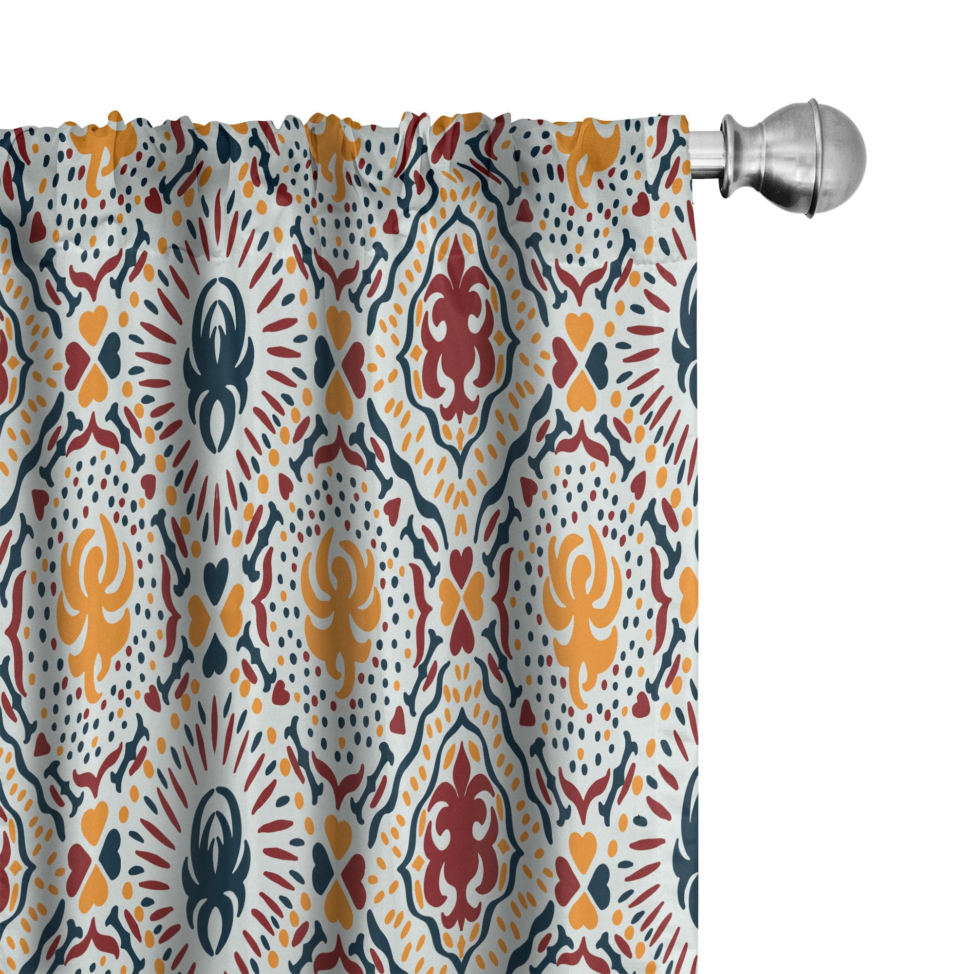 Ambesonne Boho Window Curtains Pack of 2, Chevrons Strips and Dots with Hearts Vintage Like Print, Lightweight Set with Rod Pock