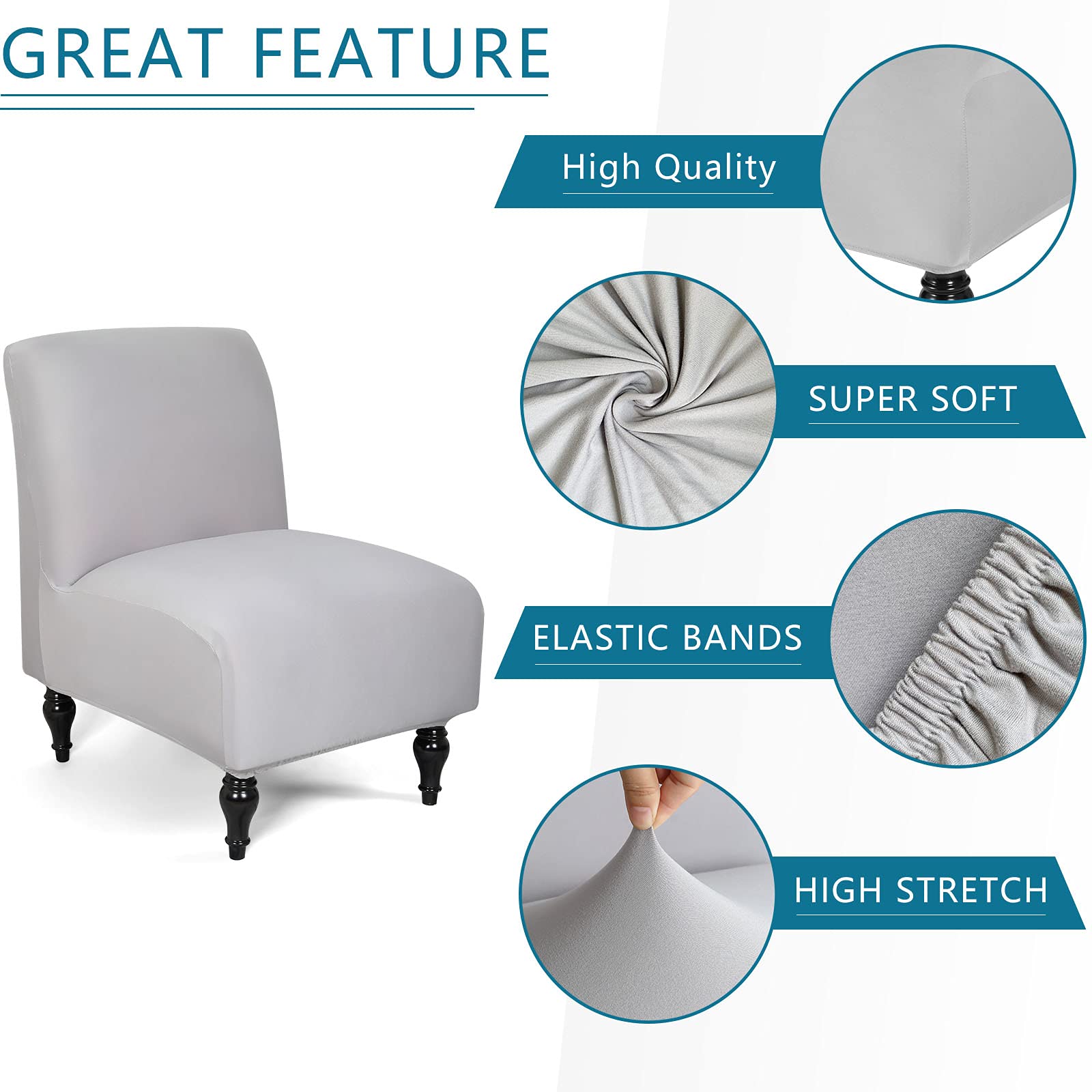 Liykimt Armless Accent Chair Cover Slipcover,Slipper Chair Stretch Spandex Removable For Armless Chair Furniture Protector Covers For Living Dining Room Hotel (Light Gray, 1)