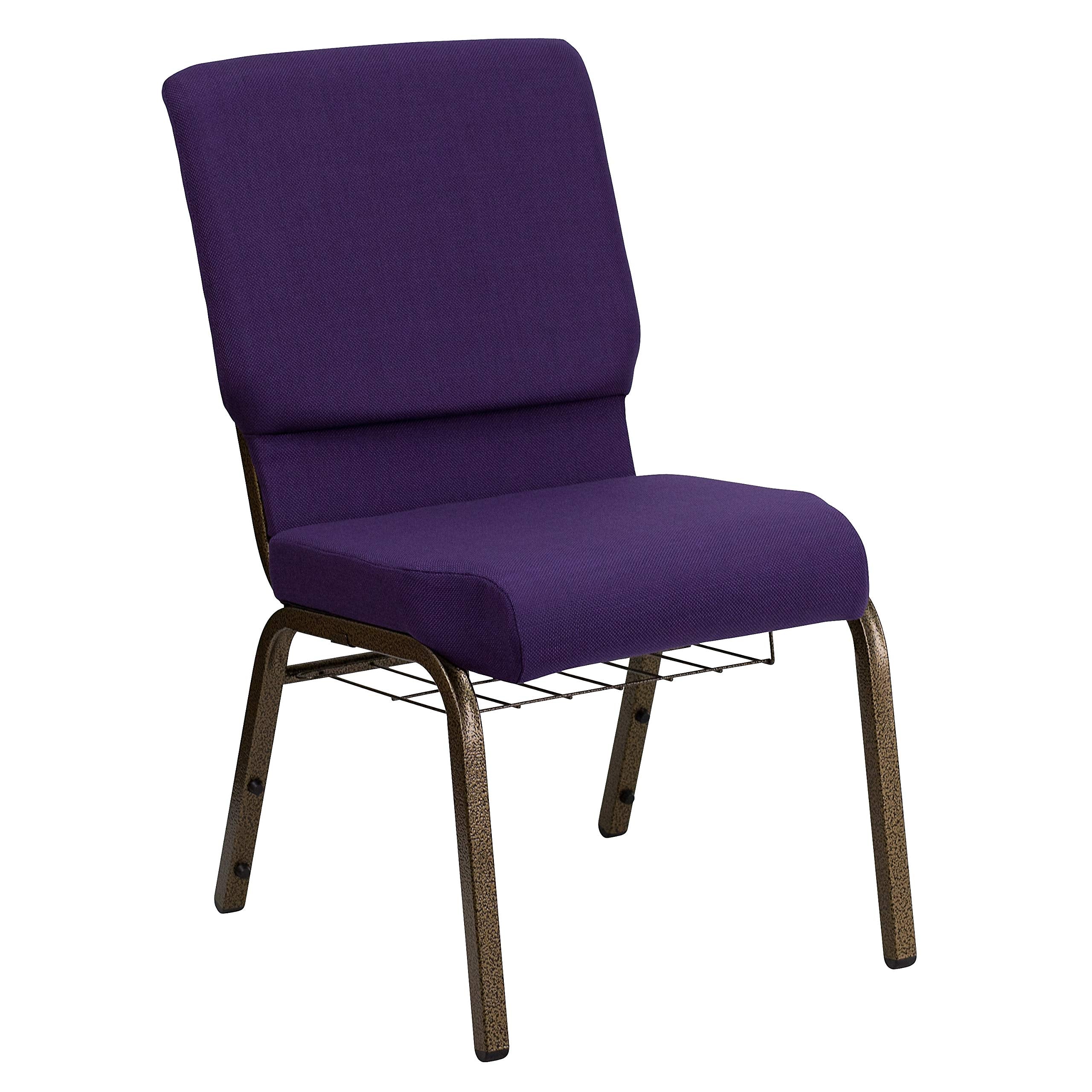 4 Pk. 18.5W Royal Purple Fabric Church Chair, Cup Book Rack - Gold Vein Frame