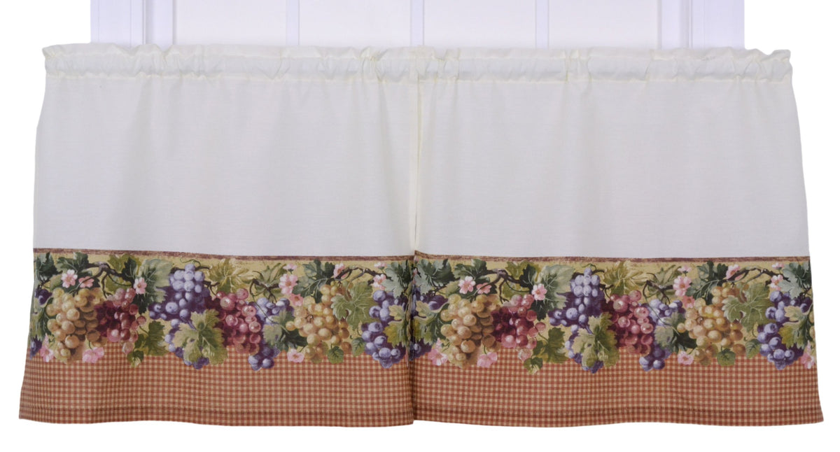 Ellis Curtain Kitchen Collection Tuscan Hills Grapes 60 By 36-Inch Tailored Tier Curtains, Natural