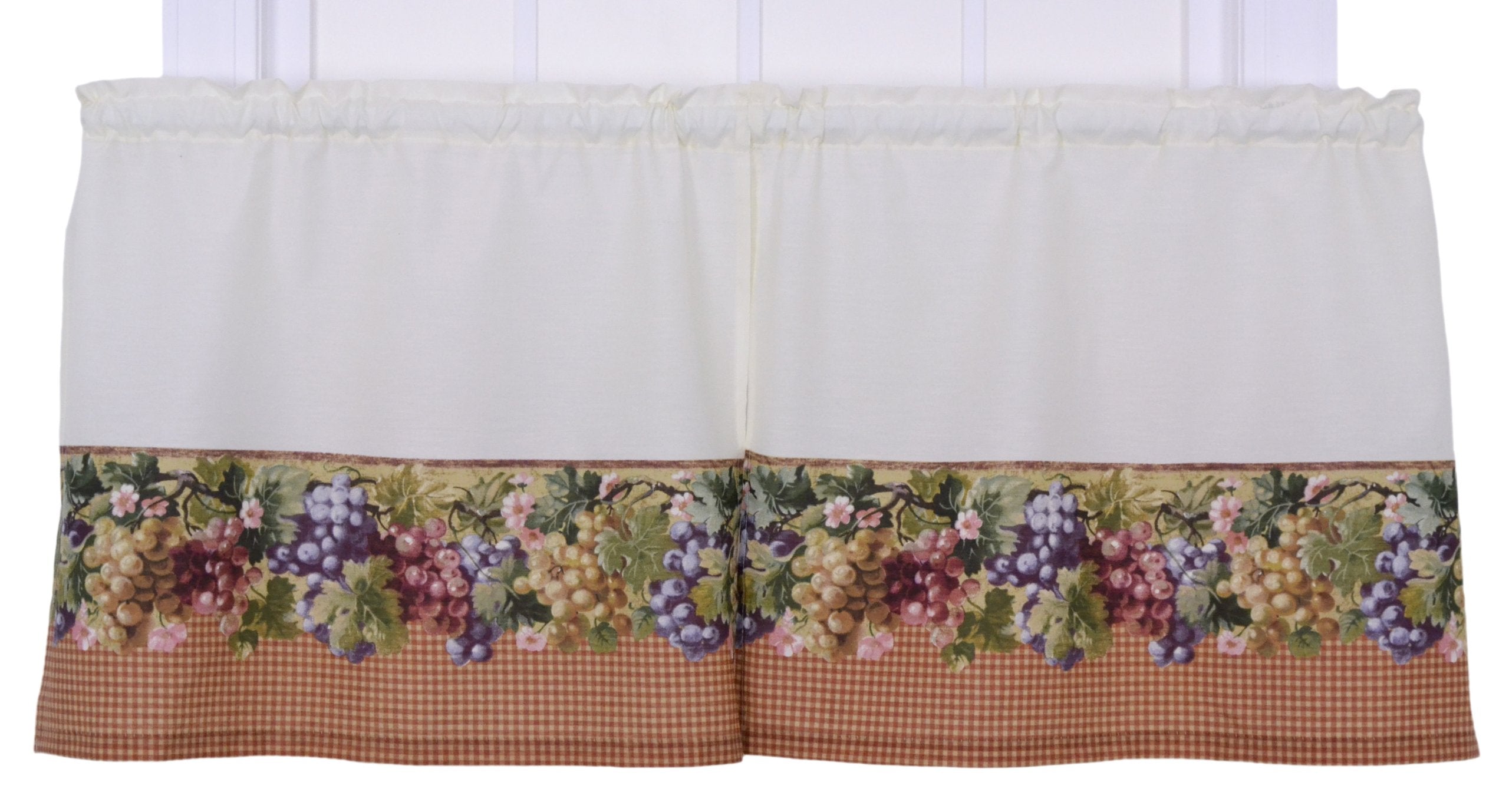 Ellis Curtain Kitchen Collection Tuscan Hills Grapes 60 By 36-Inch Tailored Tier Curtains, Natural