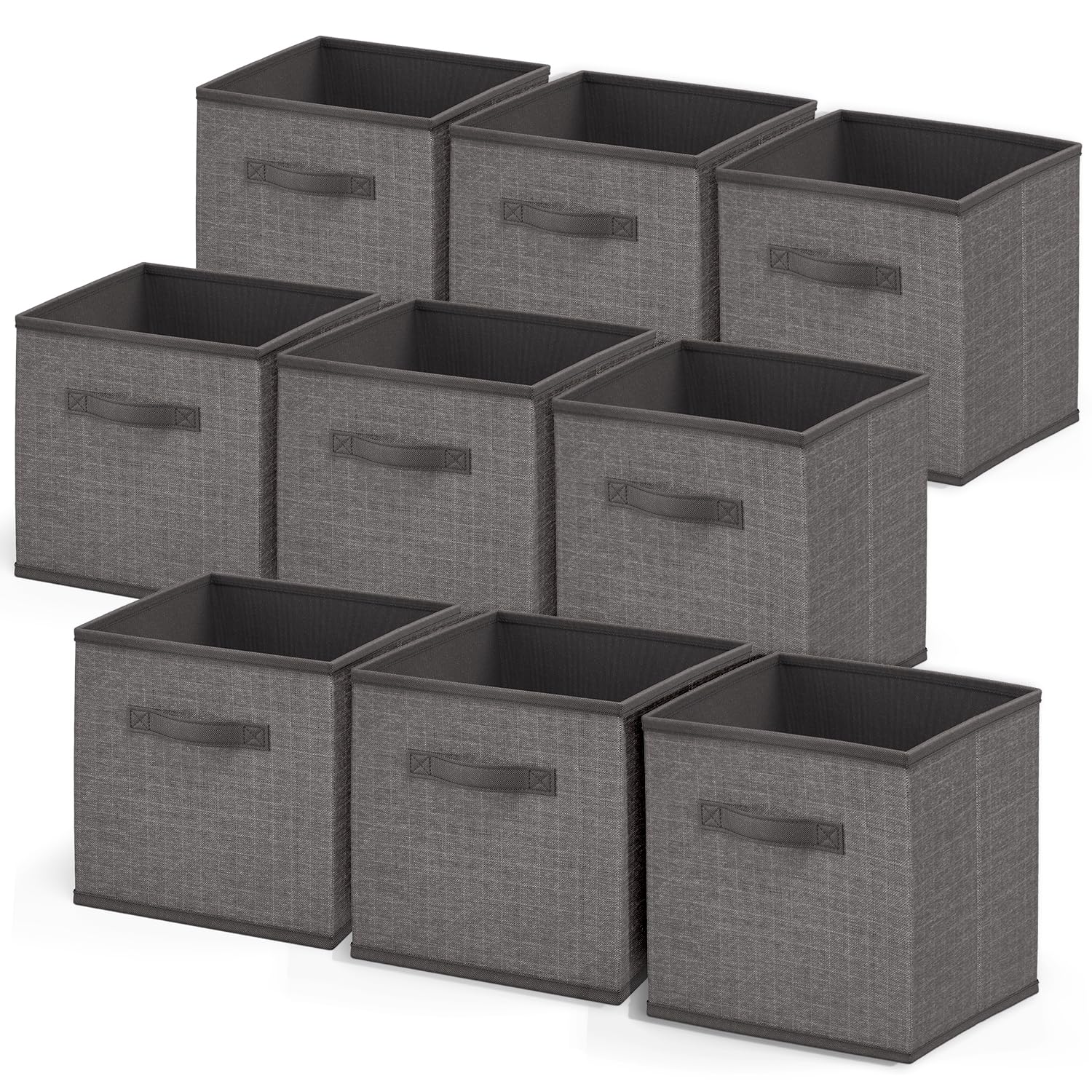 Nestl Foldable 9 Cube Storage Organizer Bins - Fabric Baskets With Handles - 11-Inch Grey Closet Bins for Bedroom, Playroom and 