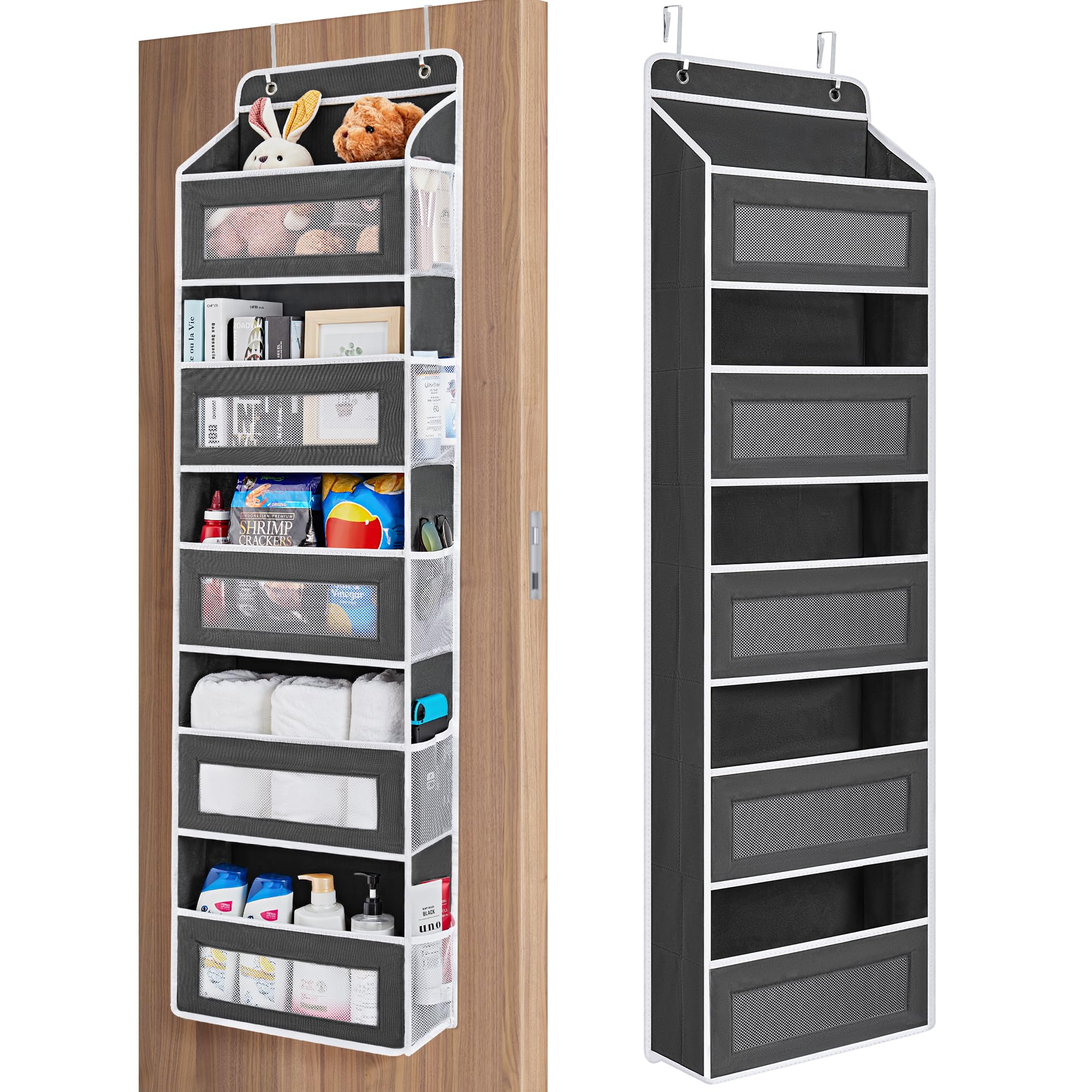 JARLINK Over the Door Organizer Storage, 5 Shelf Hanging Door Organizer with 5 Large Capacity Pockets, Anti Tilt 44 lb Load Behi