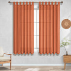Koufall Fall Kitchen Curtains,Farmhouse Sheer Linen Short Curtains For Bathroom Window,Burnt Orange,45 Inch Length