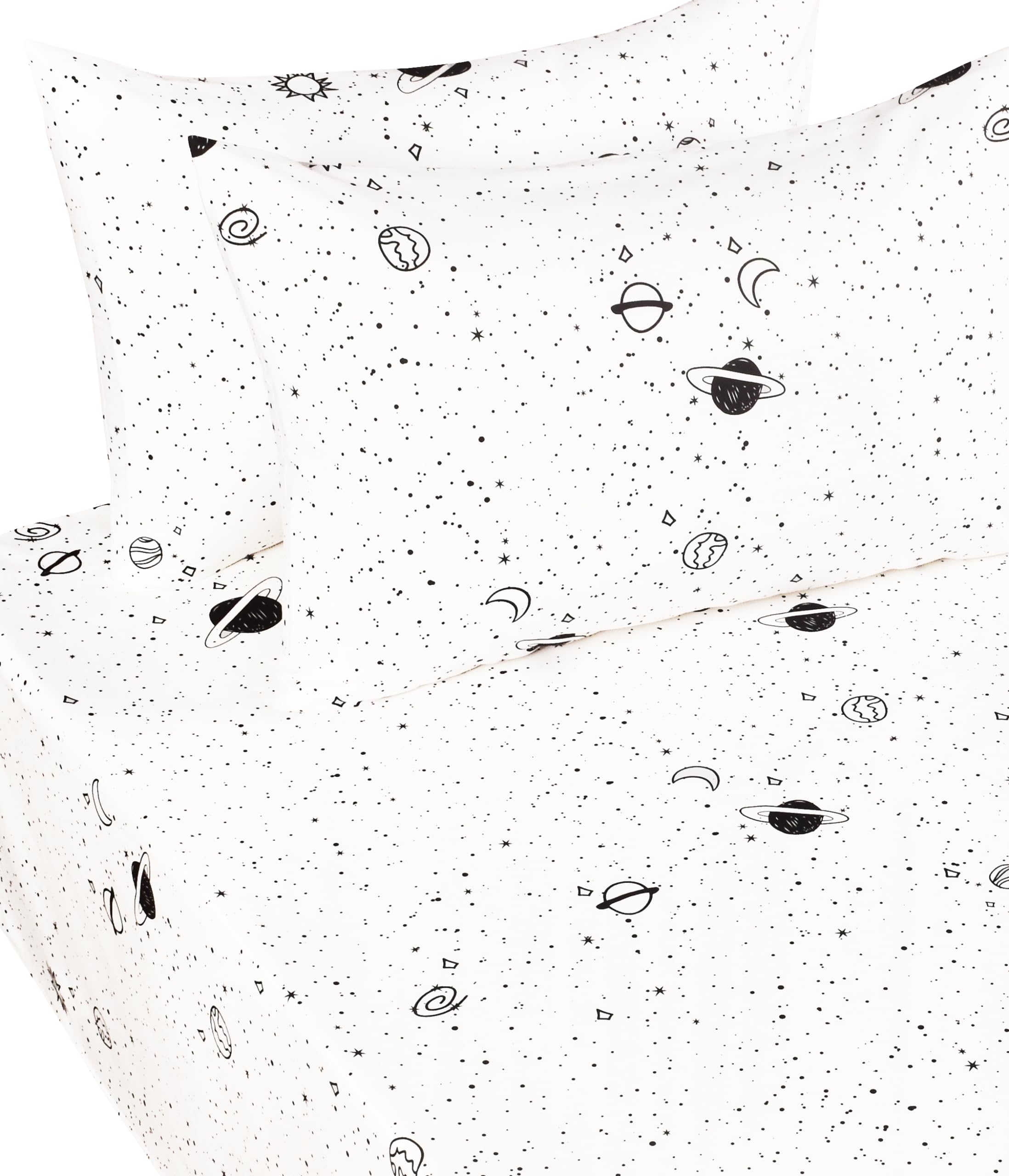 Scientific Sleep Starry Galaxy Solar System 100% Cotton 4 Pcs Queen Bed Sheet Set Kids Toddler Teen, Flat Sheet & Fitted Sheet &