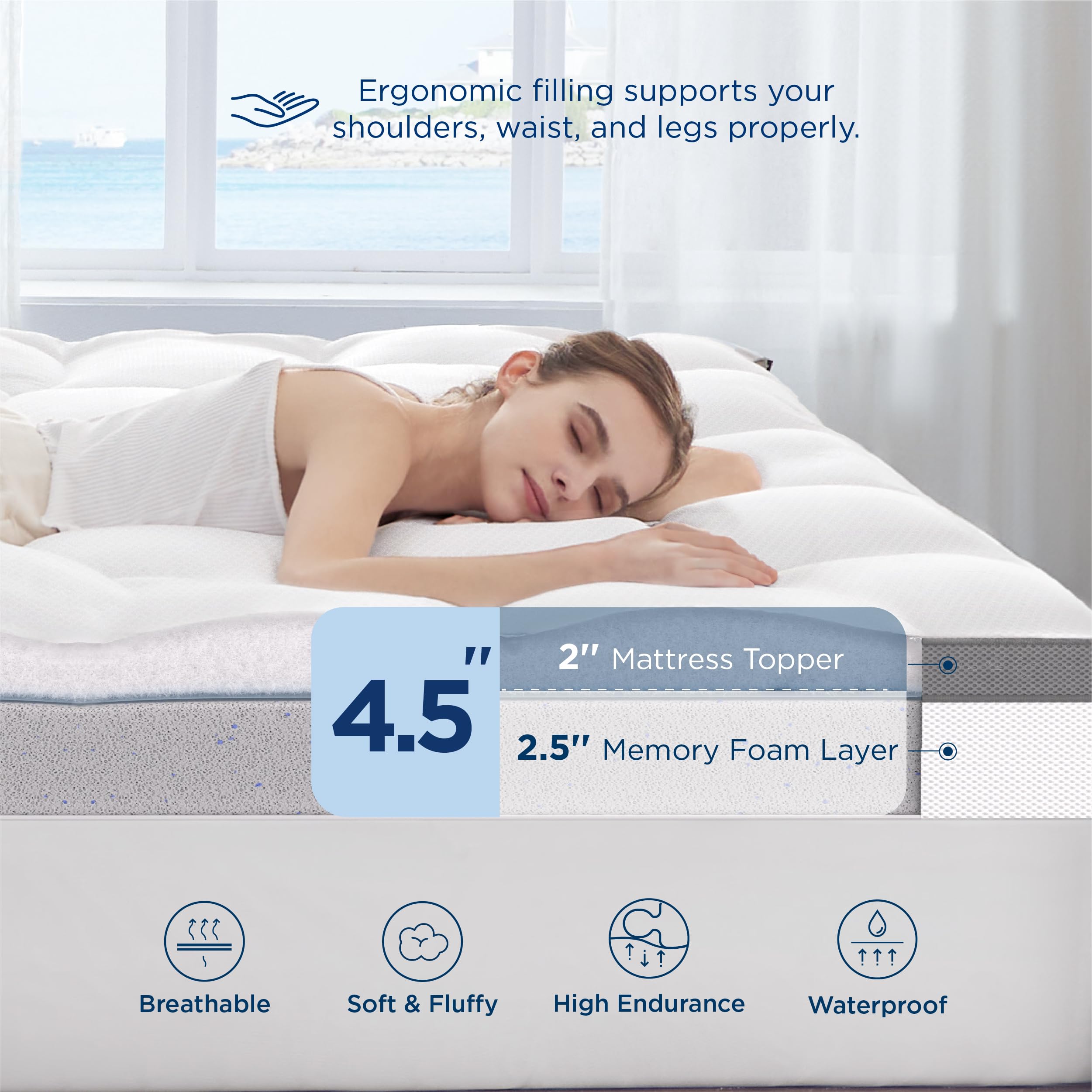 Bedsure 4.5 Inch Memory Foam Mattress Topper Twin Size, Dual Layer 2.5 Inch Gel Memory Foam & 2 Inch Waterproof Pillow Top Cooling Mattress Pad With 8-21 Inch Deep Pocket, Medium Support