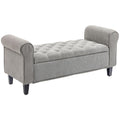 HOMCOM 50 Storage Ottoman Bench, Upholstered End of Bed Bench with Rolled Arms, Wood Legs, Button Tufted Storage Bench with Safe