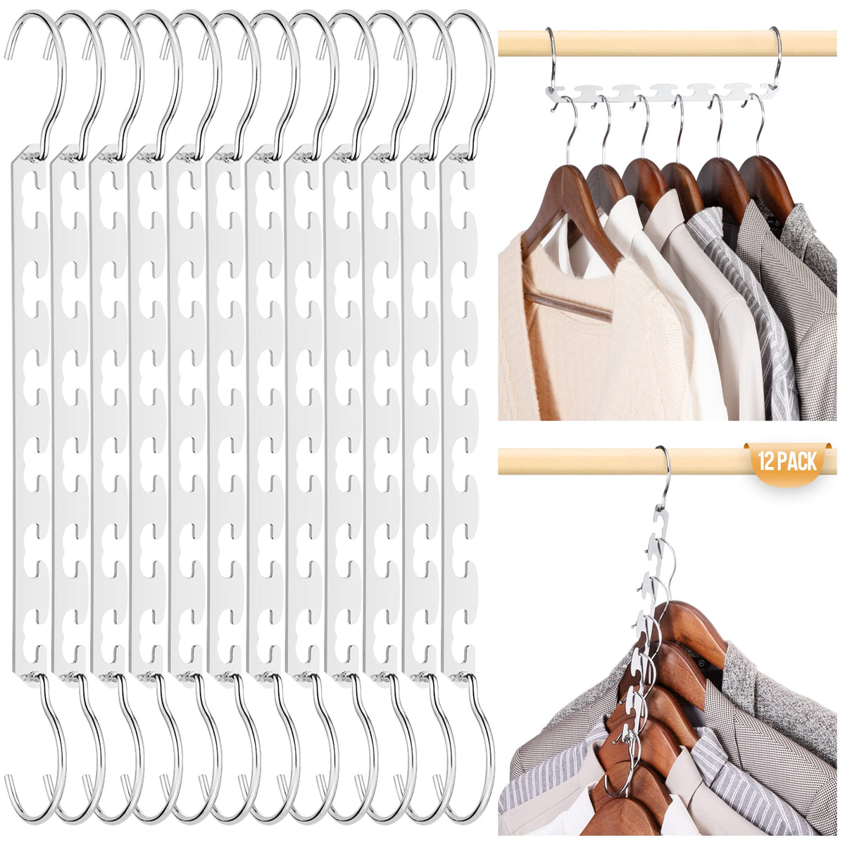 HOUSE DAY Closet Organizers and Storage Space Saving Hangers 12 Pack Stainless Steel Magic Hangers Upgraded Sturdy Multiple Hang