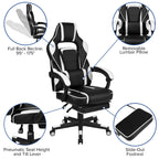 Flash Furniture Black Gaming Desk With Cup Holder/Headphone Hook/2 Wire Management Holes & White Reclining Back/Arms Gaming Chair With Footrest