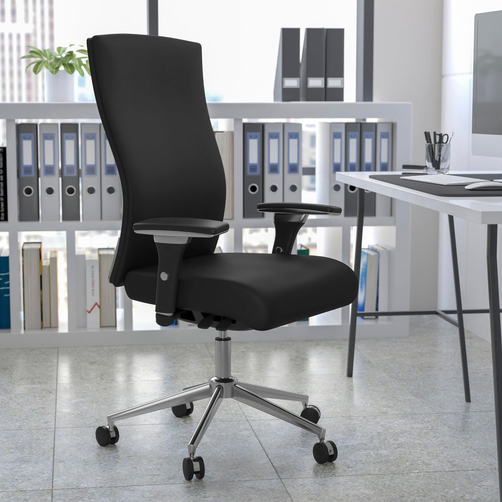 Flash Furniture HERCULES Series 24/7 Intensive Use 300 lb. Rated Black LeatherSoft Multifunction Ergonomic Office Chair with Seat Slider