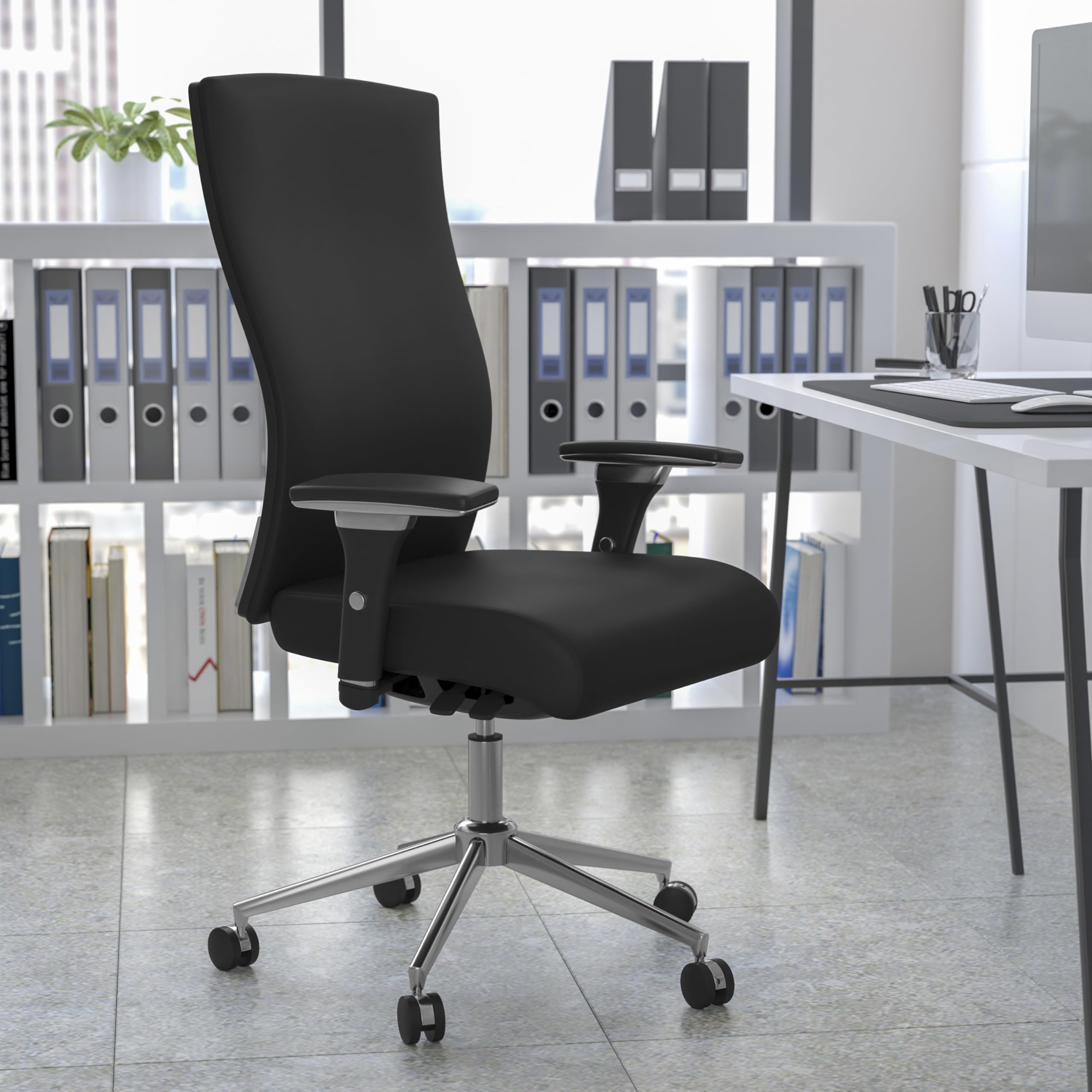 Flash Furniture HERCULES Series 24/7 Intensive Use 300 lb. Rated Black LeatherSoft Multifunction Ergonomic Office Chair with Seat Slider