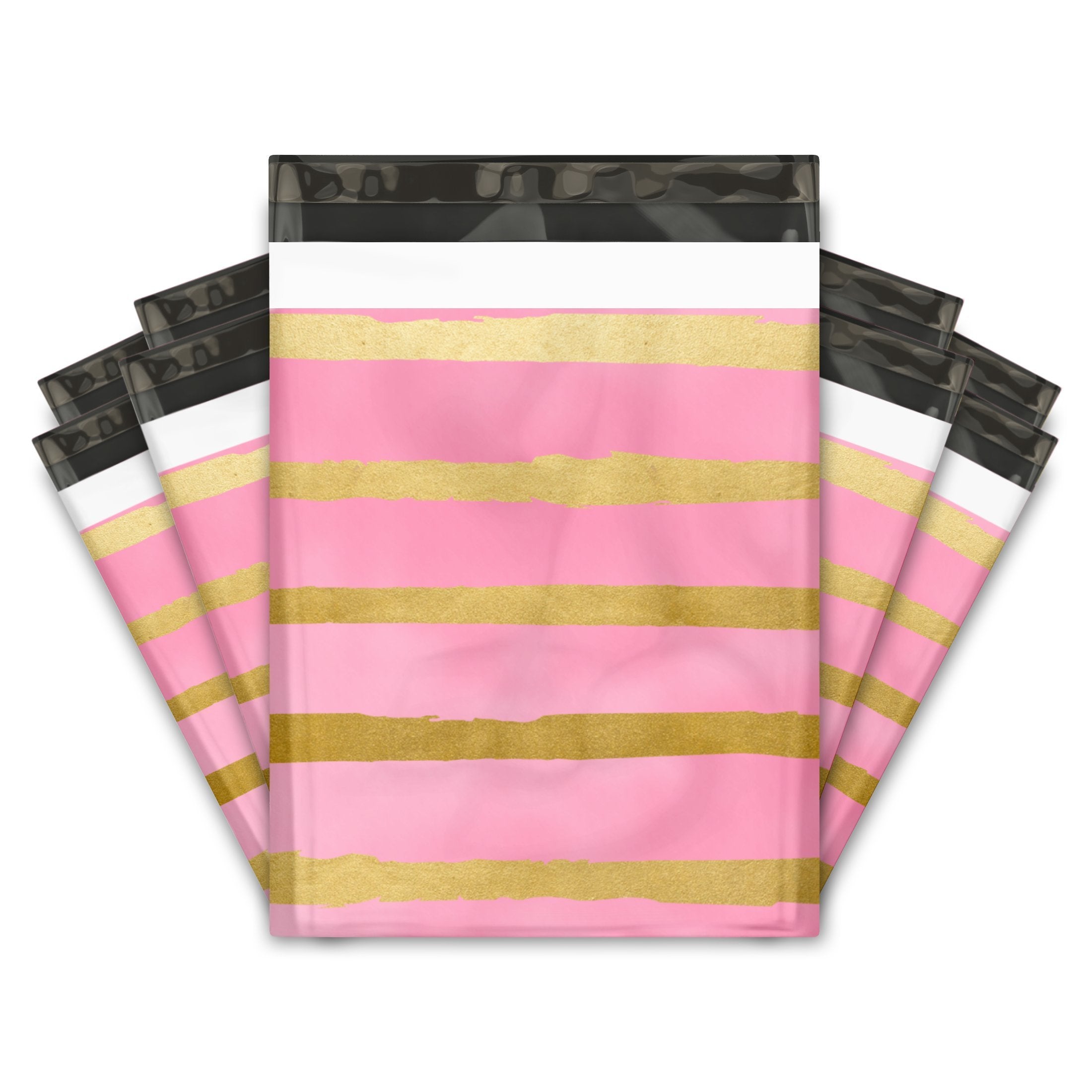 10X13 (100) Pink And Gold Stripes Designer Poly Mailers Shipping Envelopes Premium Printed Bags