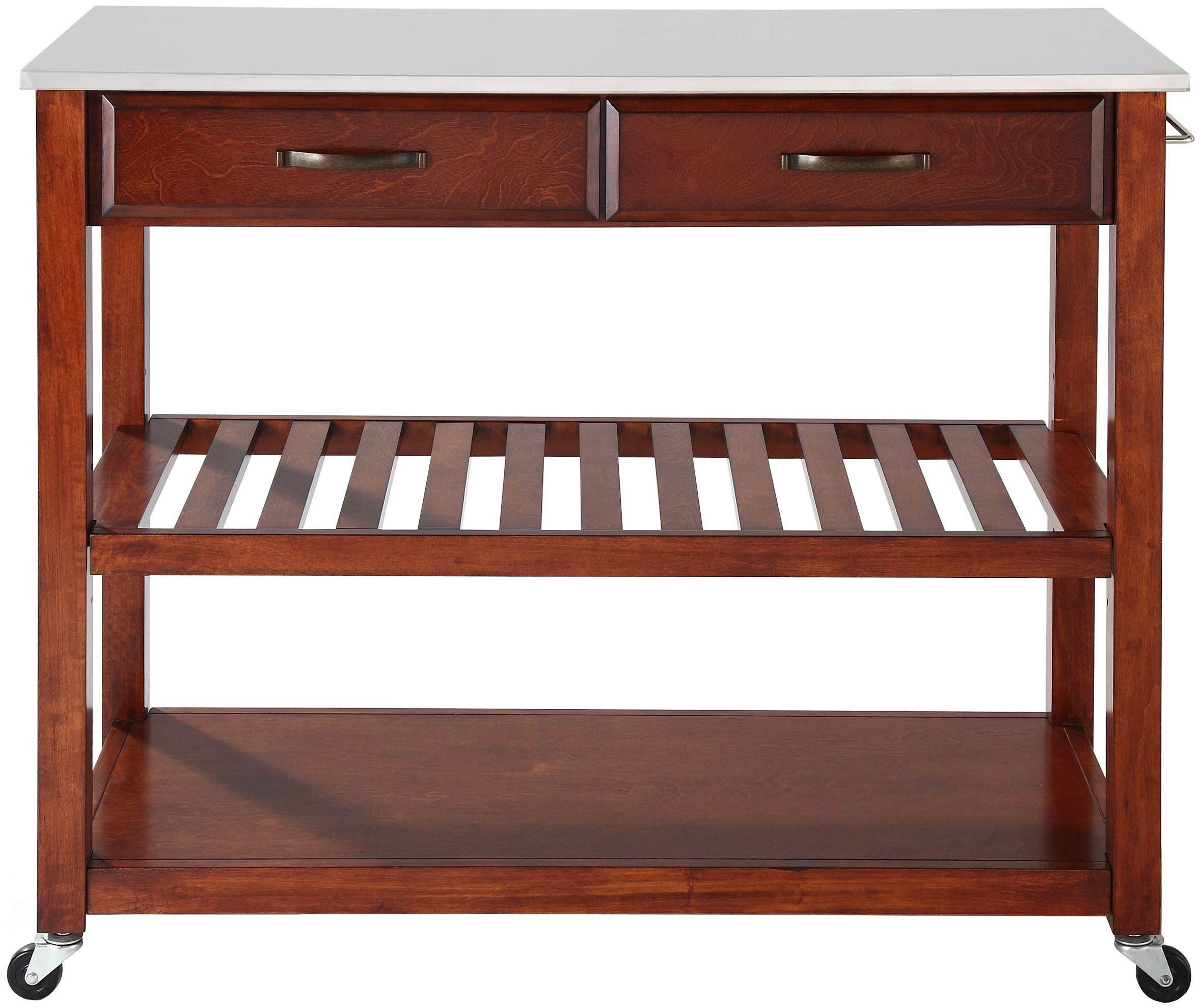 Crosley Furniture Stone Top Kitchen Prep Rolling Cart, Microwave Stand, Coffee Bar, With Shelves, Cherry