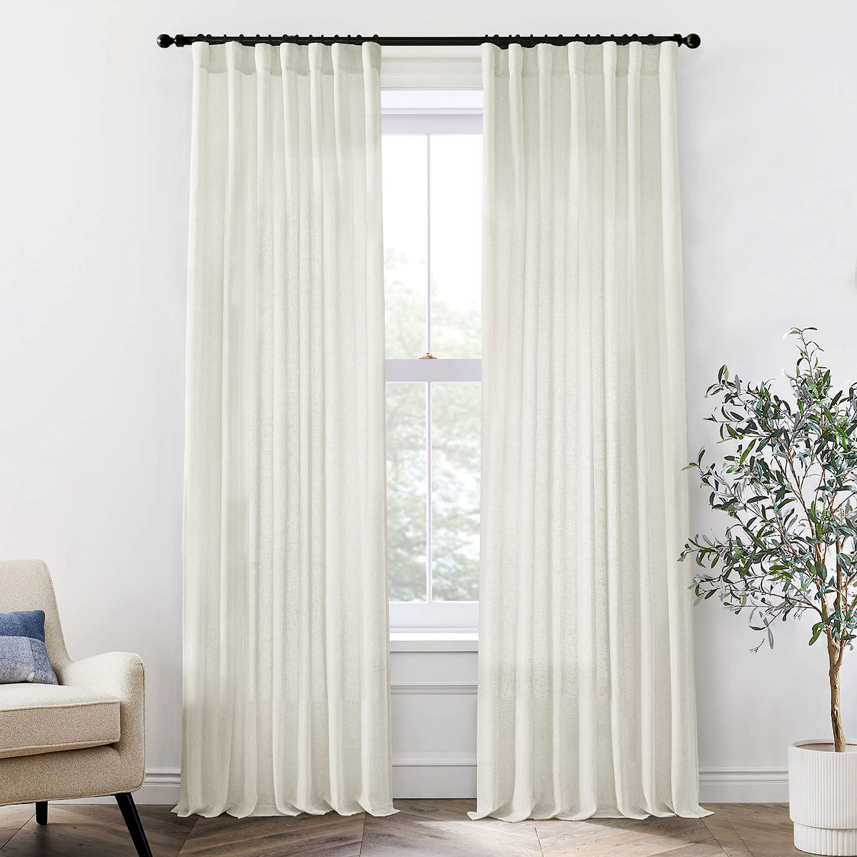 Xtmyi 95 Inch Length Curtains 2 Panels Set Back Tab Linen Window Sheer Curtain Drapes For Living Room Bedroom,50X95 In Long,Crea