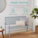 Best Choice Products Outdoor Bench 2-Person Metal Steel Benches Furniture For Garden, Patio, Porch, Entryway W/Geometric Backrest, 790Lb Capacity - Light Gray