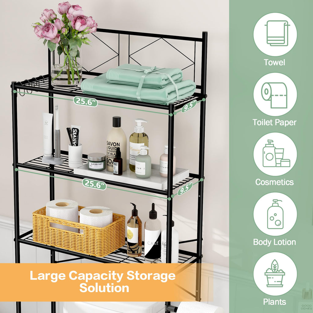 Mallboo Over The Toilet Storage Rack,Metal 3-Tier Over Toilet Organizer Shelf,Freestanding Above Toilet Shelf For Bathroom, Laundry(Black)