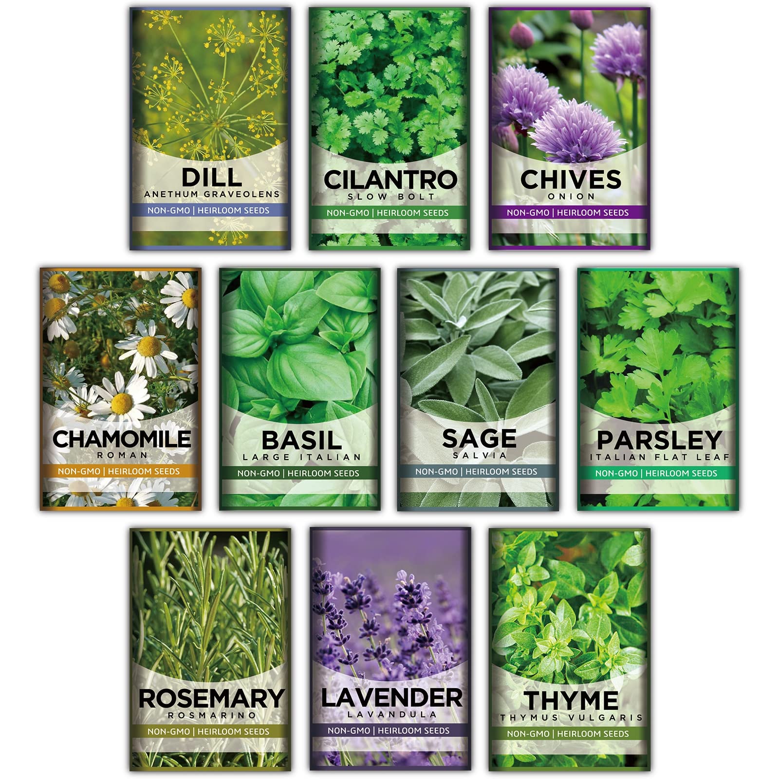 Meekear 10 Kit Non-Gmo Growing Into Thyme, Lavender, Chamomile, Dill, Chives, Cilantro, Rosemary, Basil, Parsley, Sage Indoor/Ou