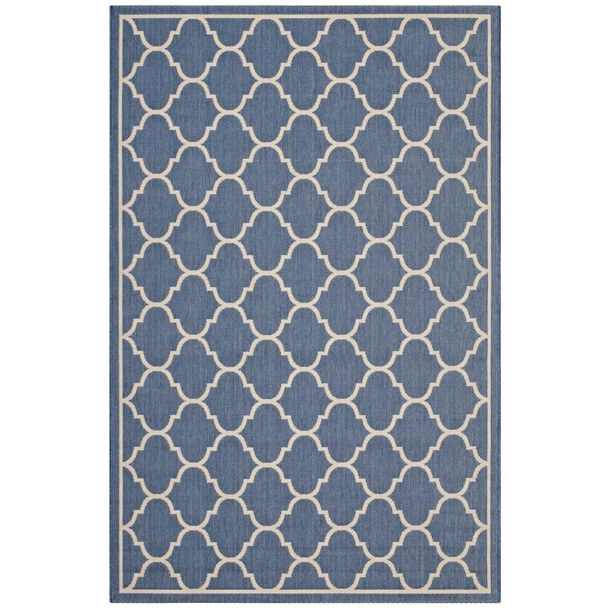 Modway Avena Moroccan Quatrefoil Trellis 5X8 Indoor And Outdoor In Blue And Beige