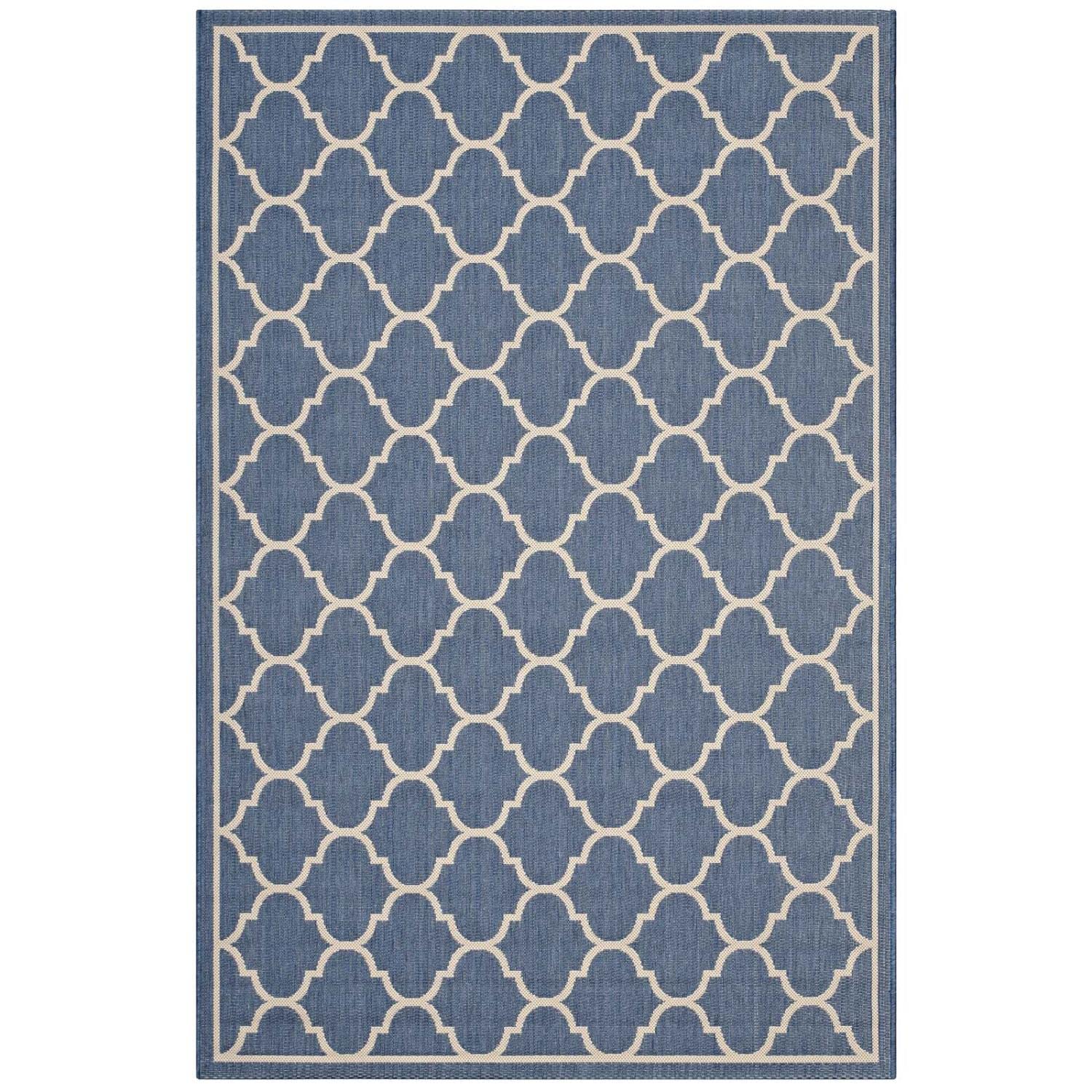 Modway Avena Moroccan Quatrefoil Trellis 5X8 Indoor And Outdoor In Blue And Beige