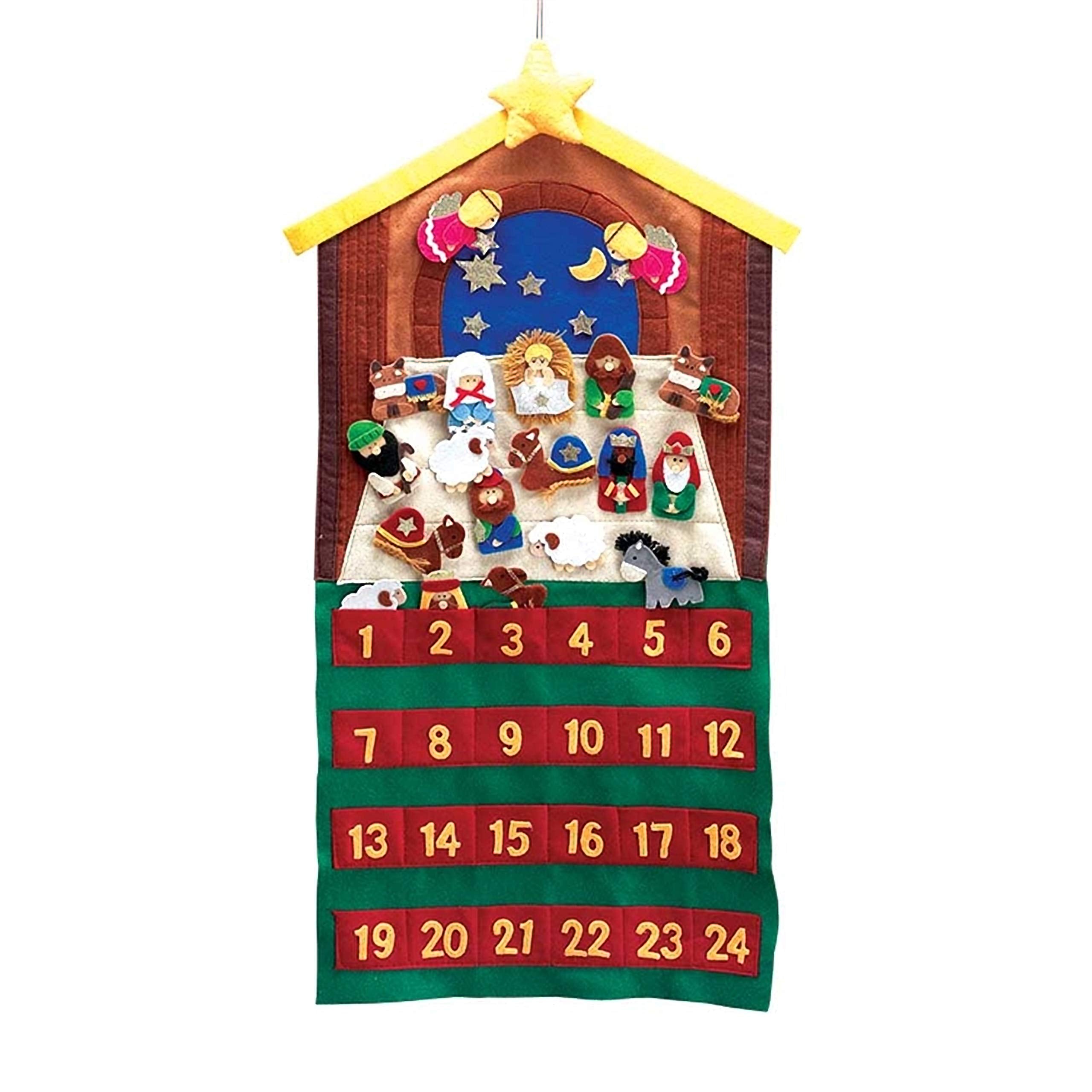 Dicksons Nativity Theme Crimson, Gold Tone and Fern 12 x 29 Felt 24-Piece Children's Christmas Advent Calendar
