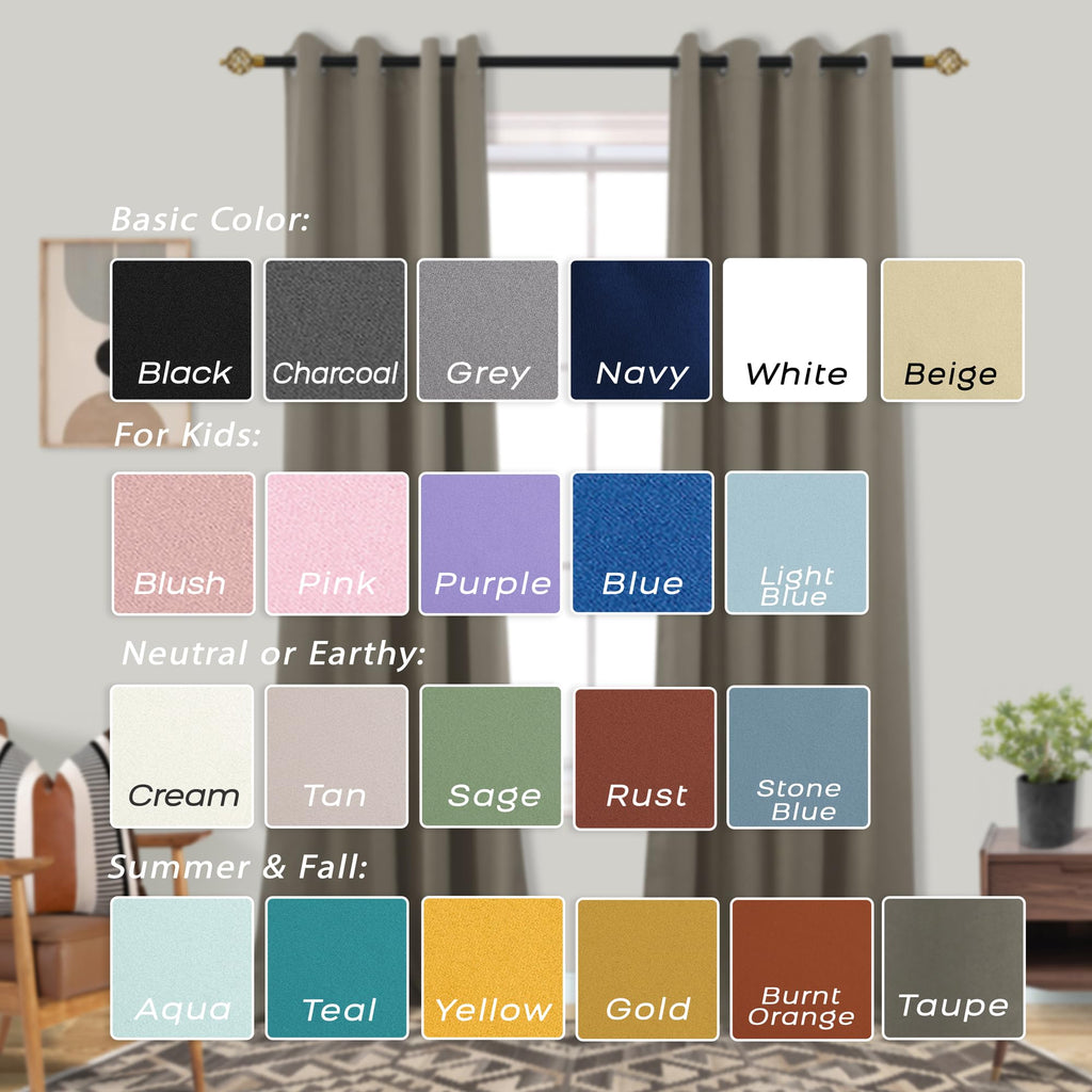 Mrs.Naturall Taupe Grommet Blackout Curtains For Bedroom 52X96 Inches Long