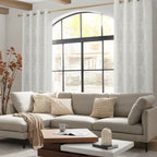 Mrs.Naturall Off White Damask Moroccan Pattern 3D Jacquard Embossed Embroidered Curtains 63 Inches Long For Bedroom Living Room 2 Panels Set Cream