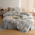 Vm Vougemarket Jacquard Floral Duvet Cover Queen Gray Bedding Set, Linen Cotton Yarn-Dyed Comforter Cover 90'X90' With 2 Pillo
