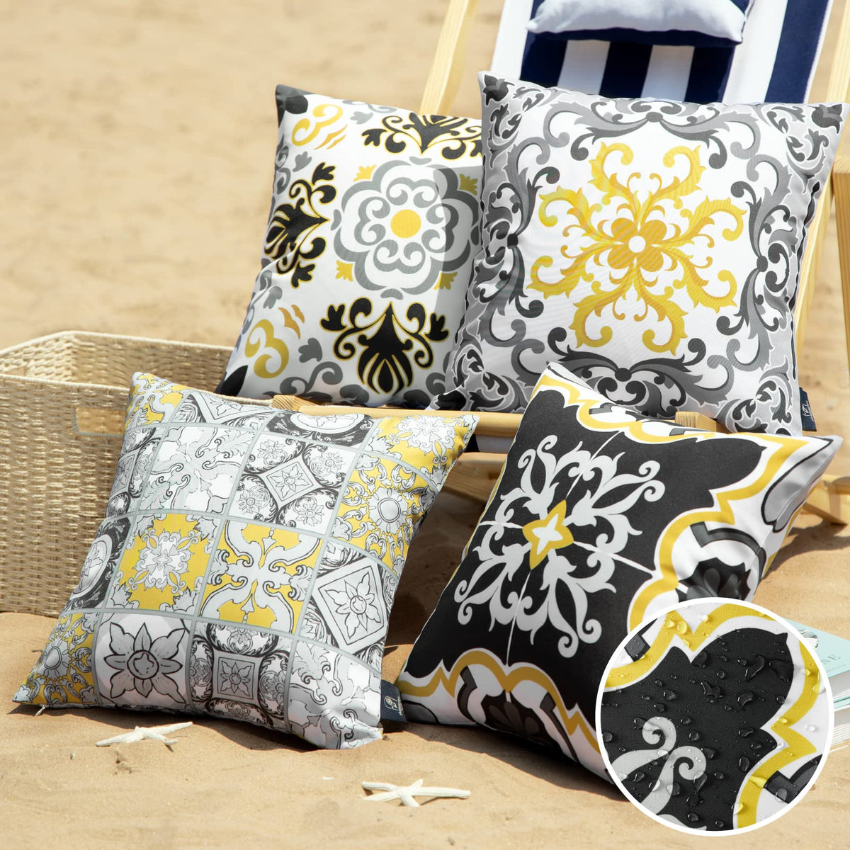 Phantoscope Set Of 4 Outdoor Waterproof Throw Decorative Pillow Cover Geometric Boho Farmhouse Pillows Cushion Case For Patio Fu