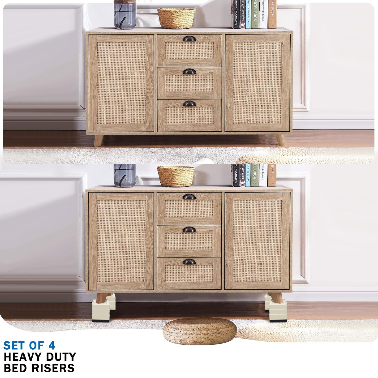 Annkut Bed Lifts Risers 4 Inch, Heavy Duty Furniture Elevator In Heights Of 1.5, 3 Or 4 Inch, Square Raising Blocks For Bed, Cou