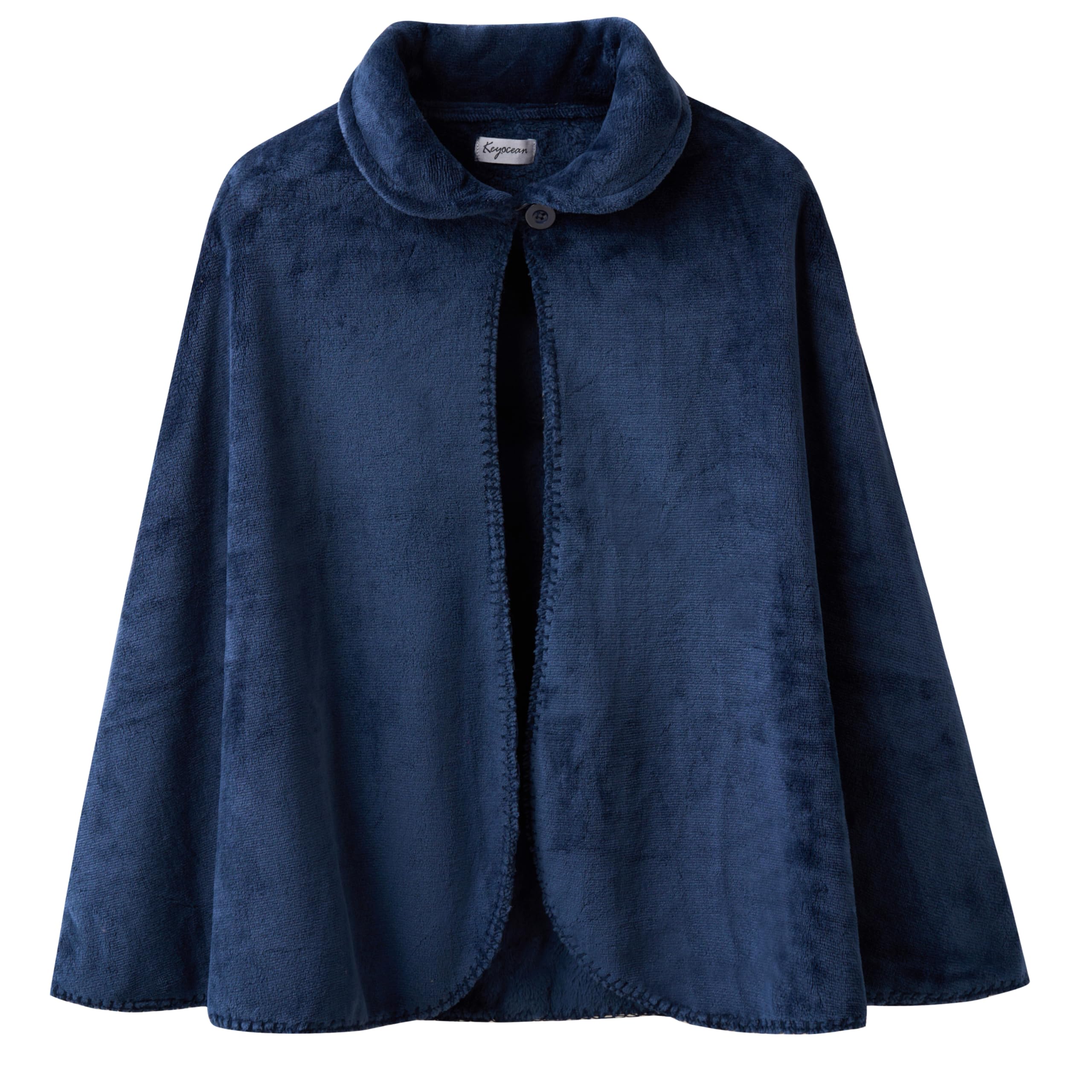 Keyocean Women Cape for Sleep, Easy On Cozy Fleece Bed Jacket Blanket for Elderly, Navy, Large
