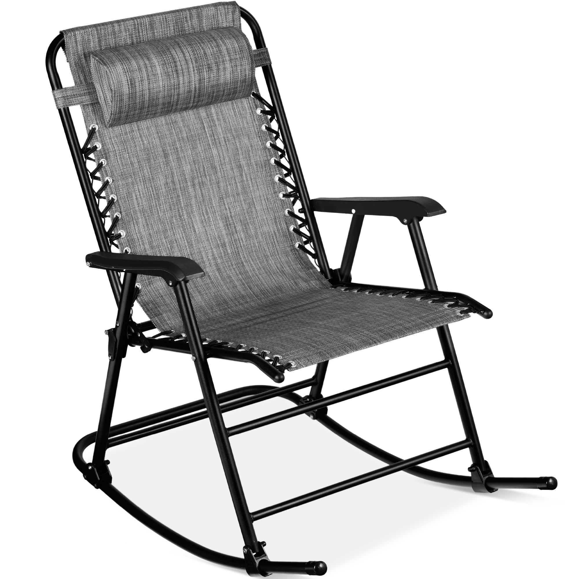 Best Choice Products Outdoor Folding Rocking Chair, Zero Gravity Lounge Chair, Patio Rocker w/Headrest Pillow - Gray