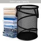Battoo Black X-Large Collapsible Laundry Basket Foldable Mesh Pop Up Hamper With Handles For Laundry Room, Bathroom, Kids Room,