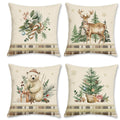 Bonhause Winter Throw Pillow Covers 18 X 18 Inch Bear Reindeer Pine Trees Leaves Plaid Decorative Pillow Cases For Couch Sofa Be