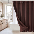 MitoVilla No Hooks Need Brown Waffle Shower Curtain with Snap-in Liner, Modern Waffle Weave Fabric Shower Curtains for Luxury Ho