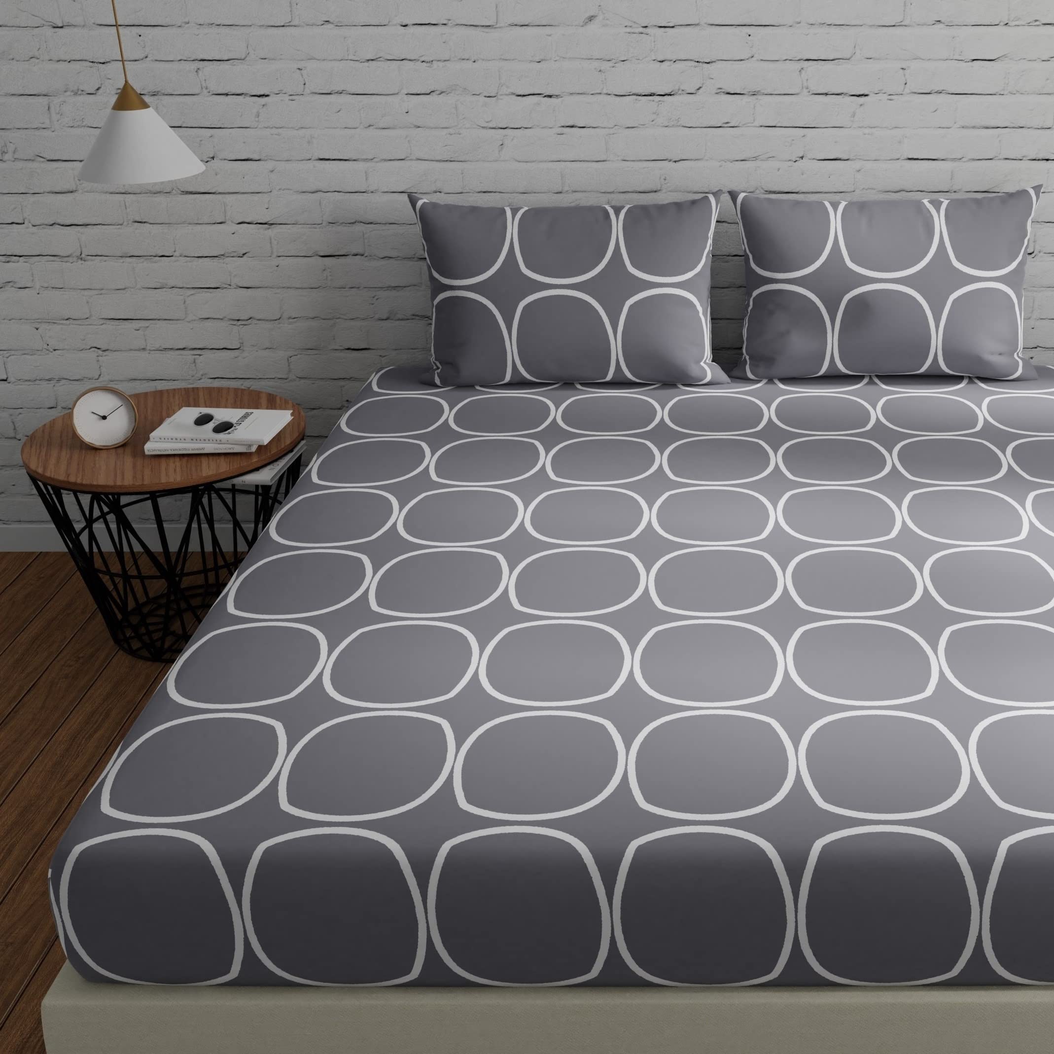 Huesland By Ahmedabad Cotton 144 Tc King Size Bedsheet Cotton With 2 Pillow Covers | 108 X 108 Inches, Grey