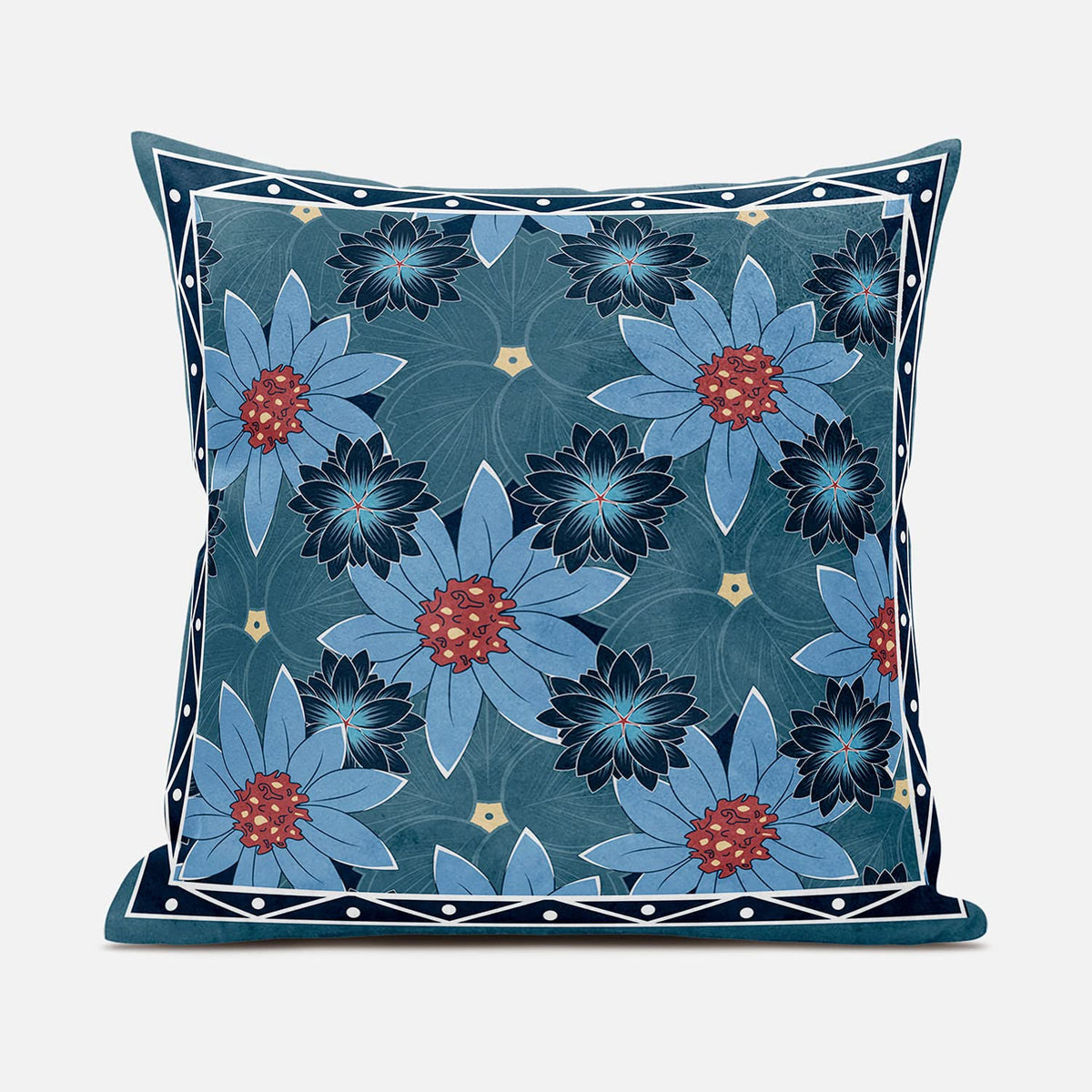 HomeRoots 28x28 Blue Red Blown Seam Broadcloth Floral Throw Pillow